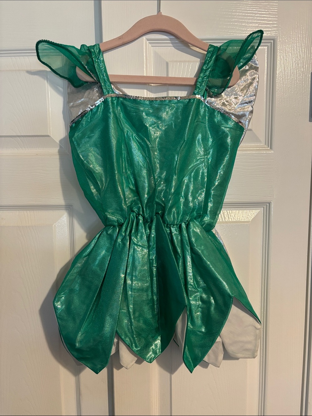 Girls' Shimmer Green Fairy Costume Dress with Silver Accents